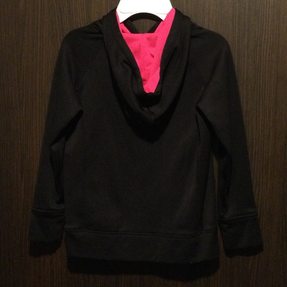 Girls Dark Pink and Black Puma Pull over hoodie - Picture 3 of 4